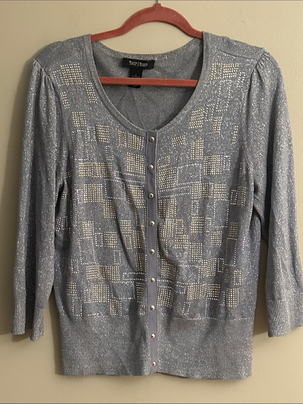 Silver Metallic Knit Cardigan Sweater